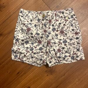 Ann Taylor Floral Print Women's Shorts - Red and Blue on Cream